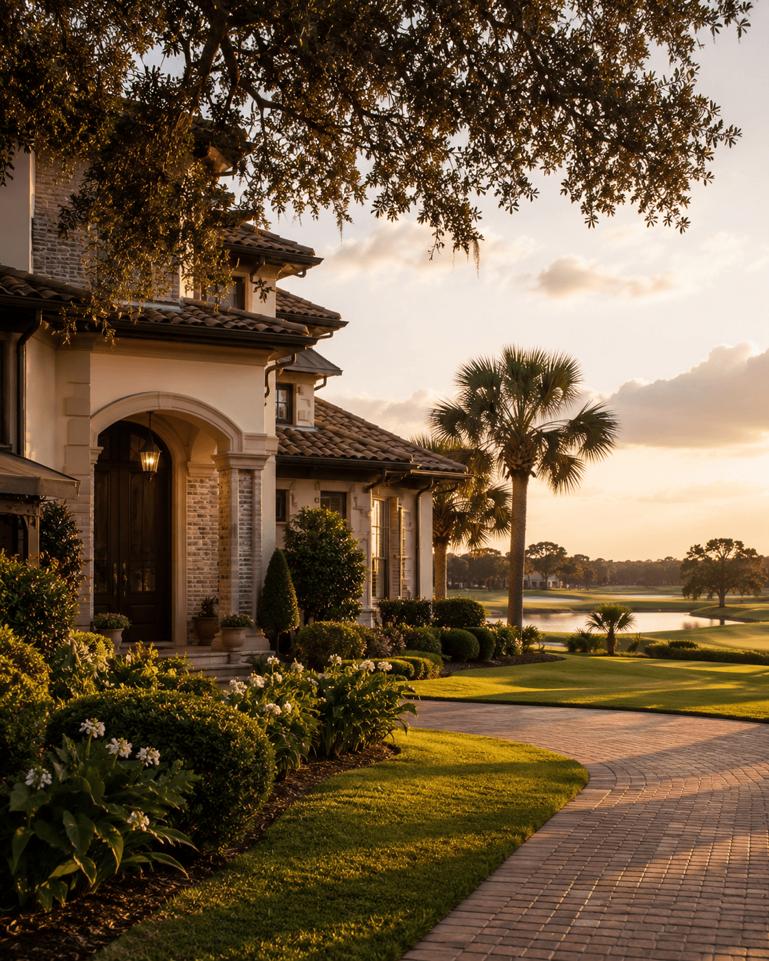 Marcus Pointe gated golf community home with mature landscaping