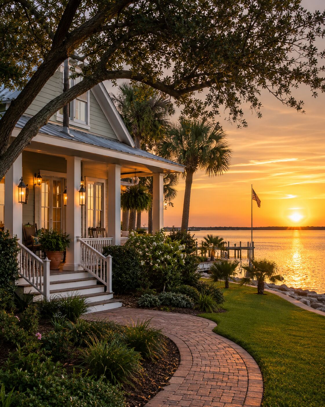 Pensacola waterfront home at sunset