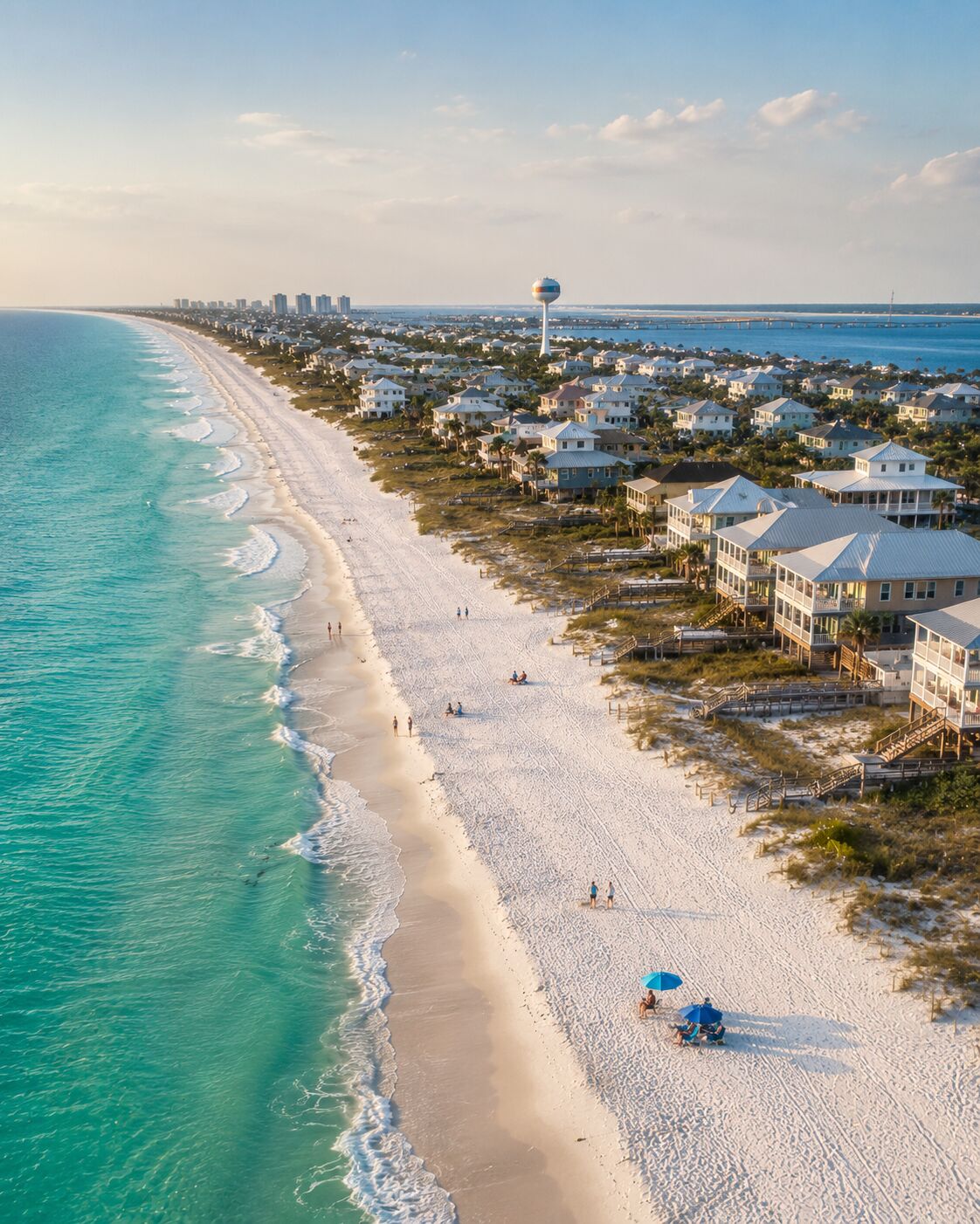Pensacola Beach Gulf-front home with white sand and turquoise water